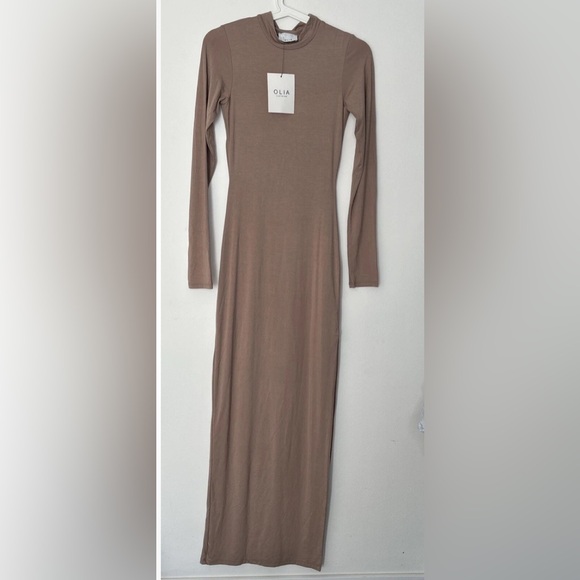 Chic Long Sleeve Tan Dress - Picture 1 of 14